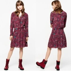 Zadig & Voltaire Burgundy and Turquoise Long Sleeve Dress